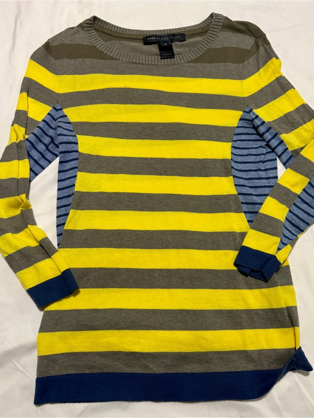 Marc by Marc Jacobs Yellow, Gray & Blue Striped Crewneck Sweater